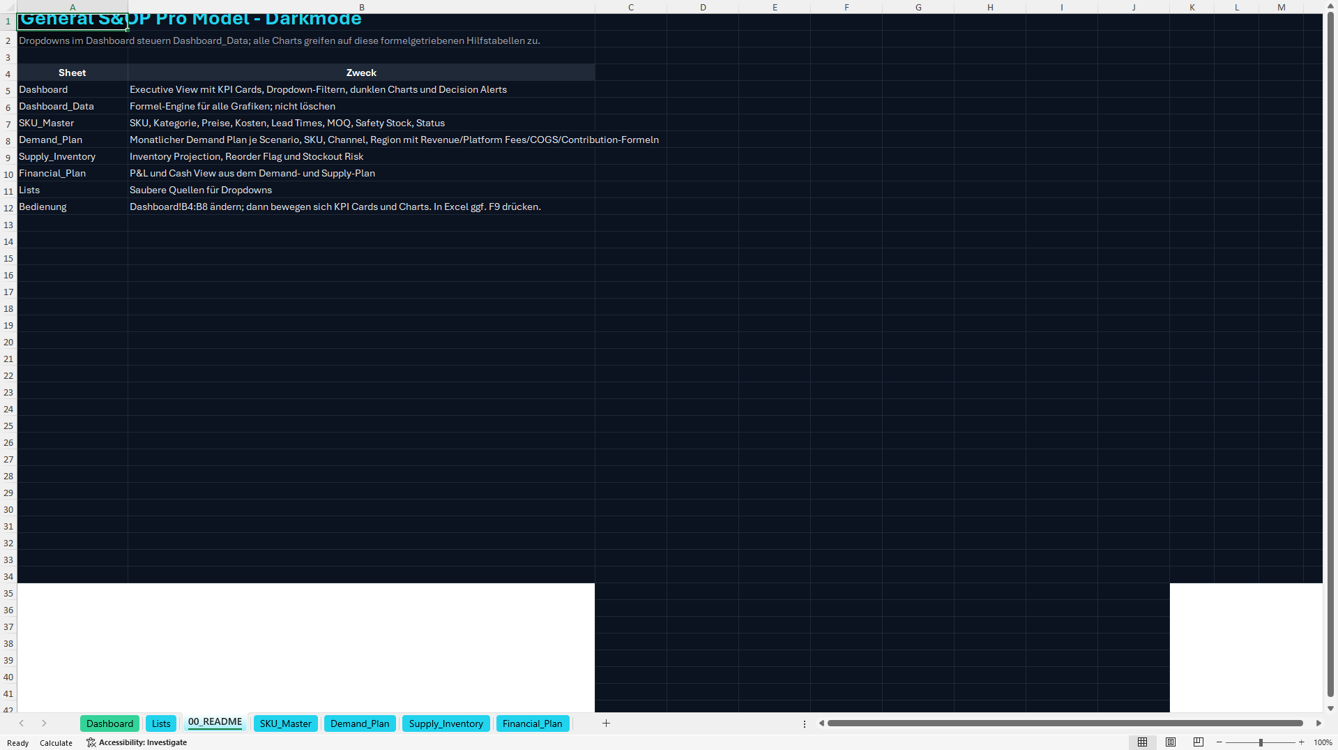 Sales & Operations Planning (S&OP) Executive Dashboard (Excel template (XLSX)) Preview Image