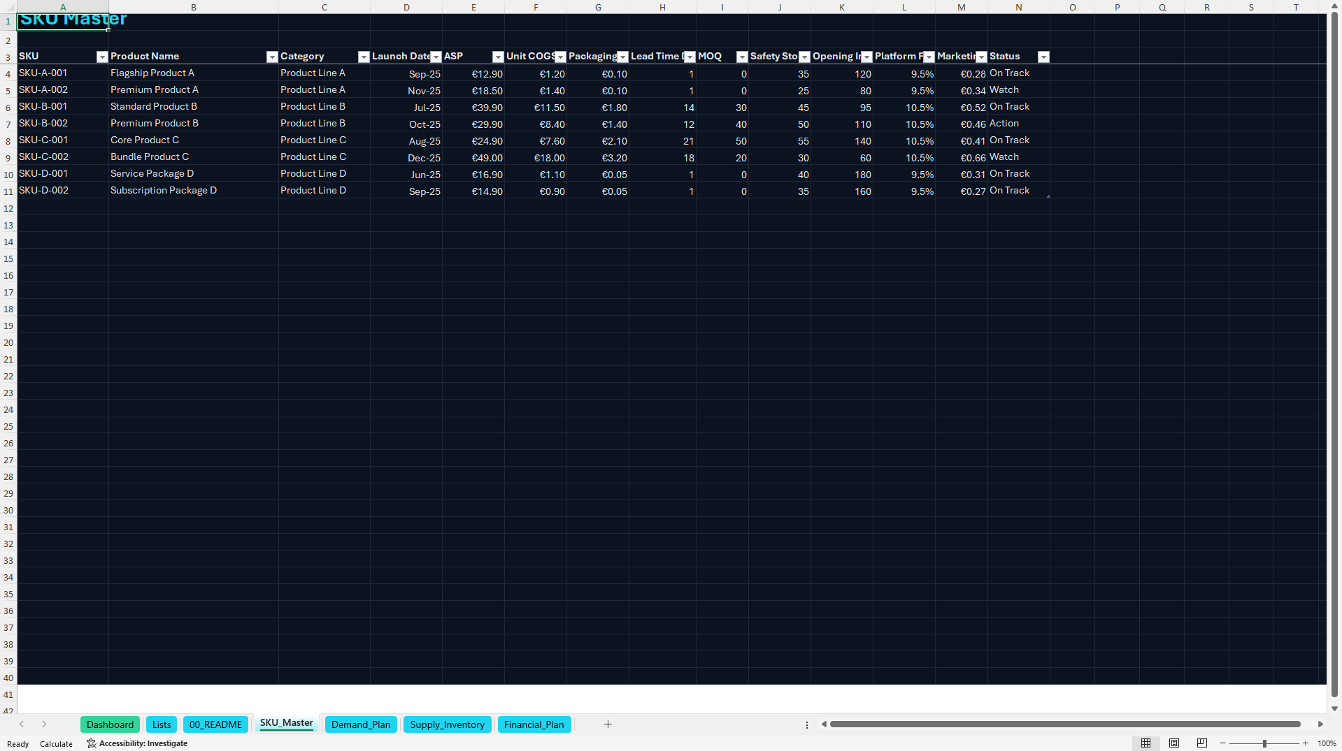 Sales & Operations Planning (S&OP) Executive Dashboard (Excel template (XLSX)) Preview Image