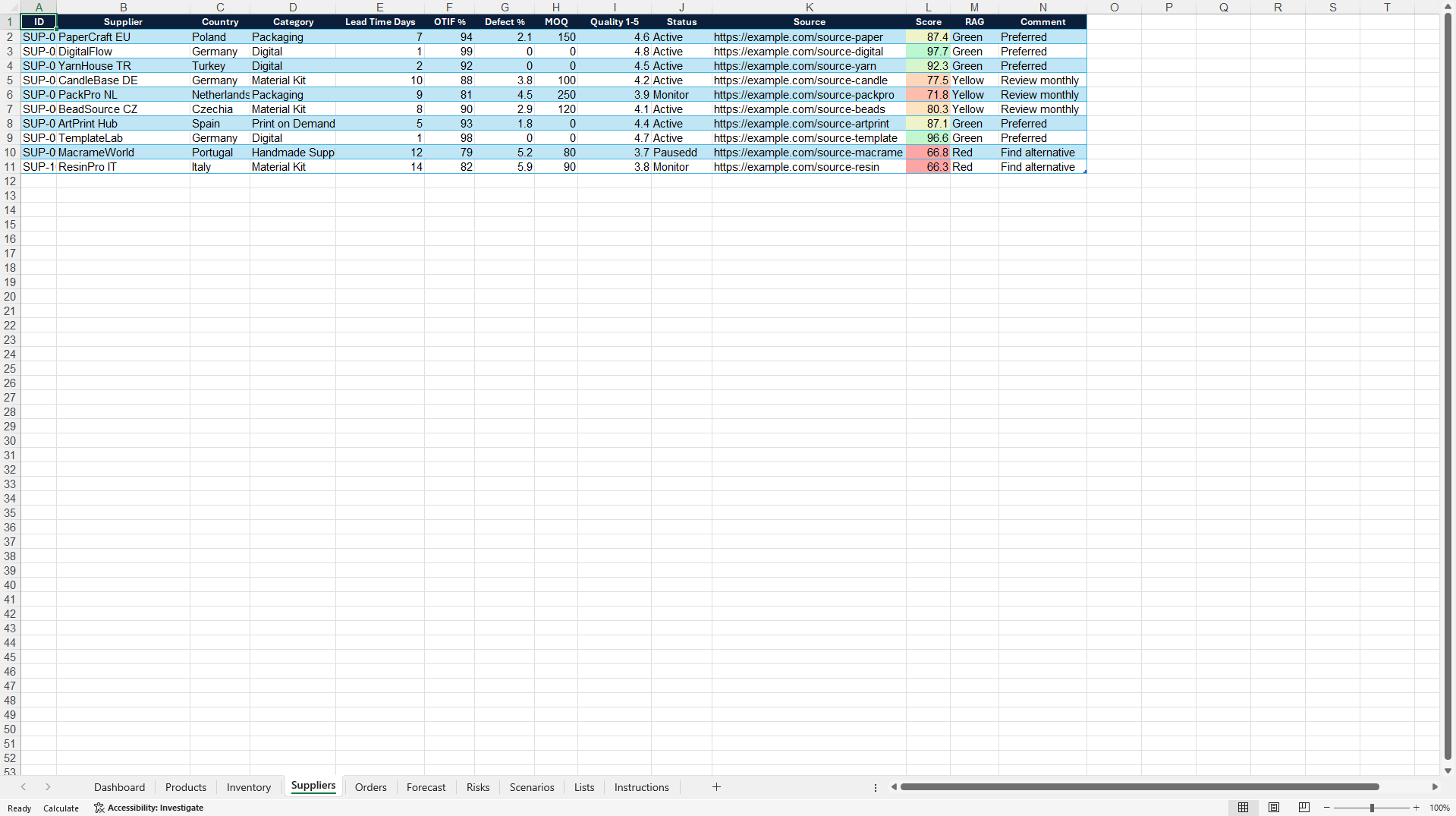 Integrated Supply Chain Planning Dashboard (Excel template (XLSX)) Preview Image