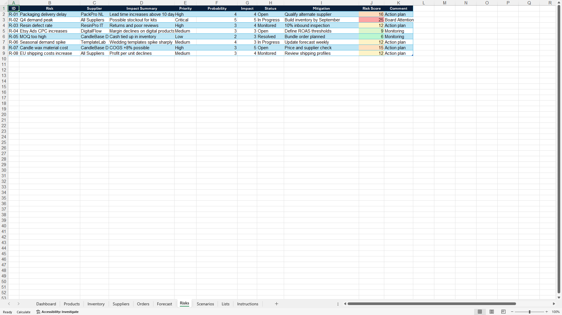 Integrated Supply Chain Planning Dashboard (Excel template (XLSX)) Preview Image