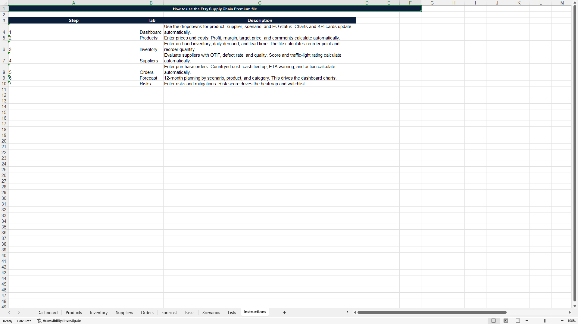 Integrated Supply Chain Planning Dashboard (Excel template (XLSX)) Preview Image