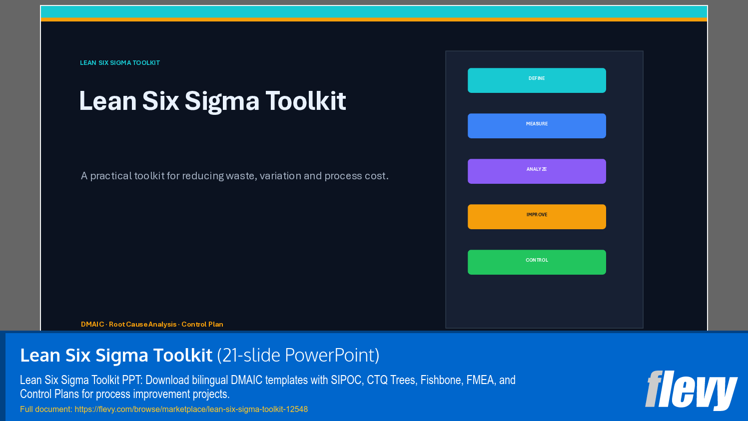 Lean Six Sigma Toolkit (21-slide PPT PowerPoint presentation template (PPTX)) Preview Image
