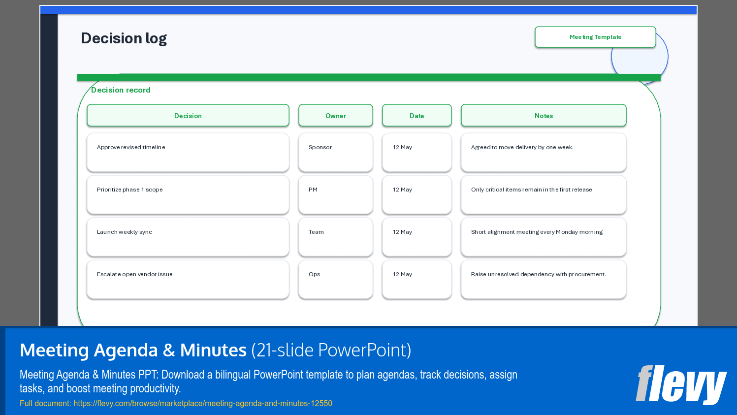 Meeting Agenda & Minutes (21-slide PPT PowerPoint presentation template (PPTX)) Preview Image