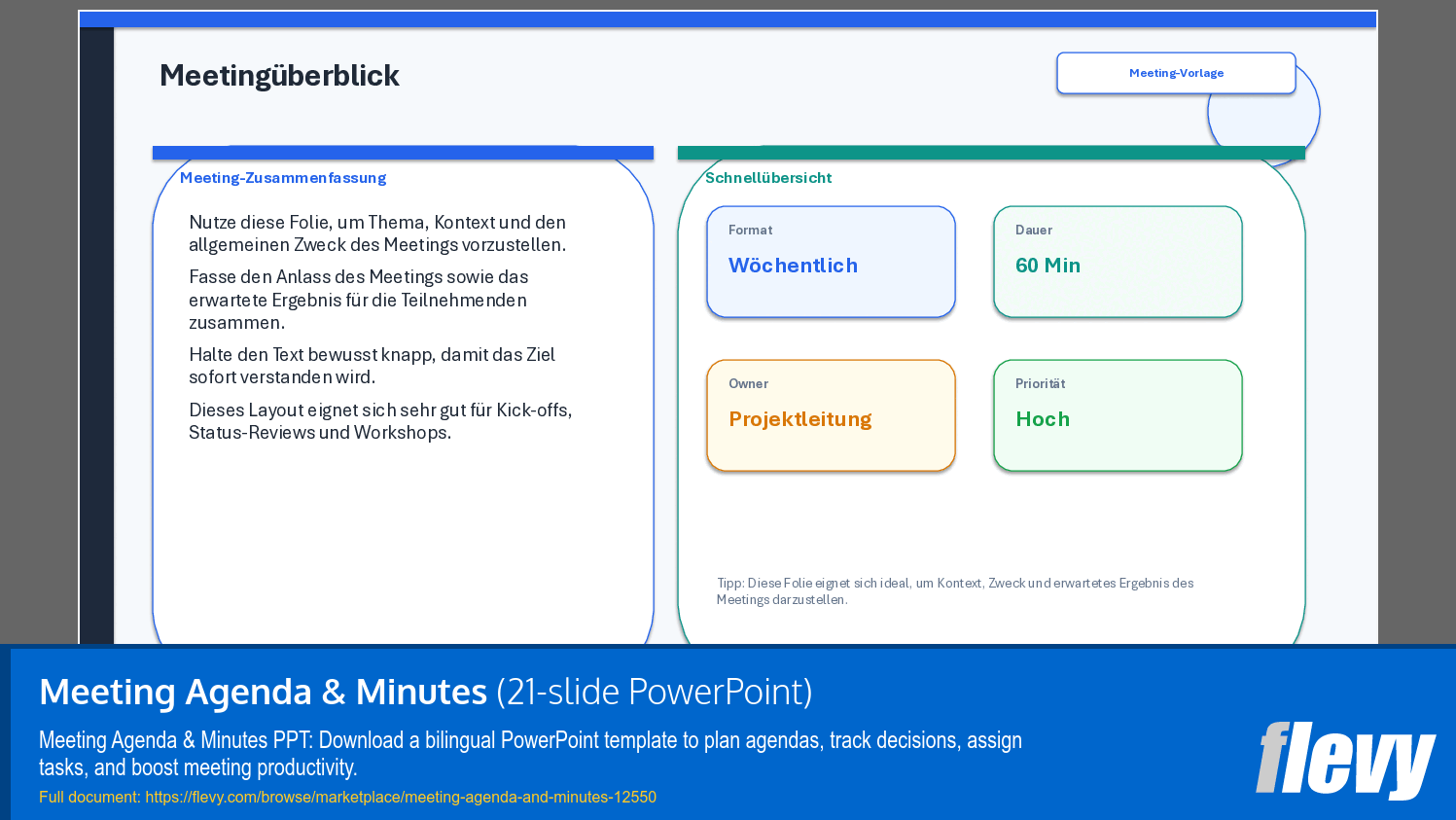 Meeting Agenda & Minutes (21-slide PPT PowerPoint presentation template (PPTX)) Preview Image