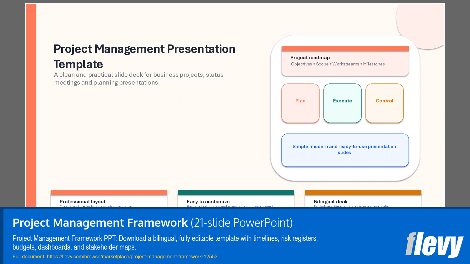 Project Management Framework (21-slide PPT PowerPoint presentation template (PPTX)) Preview Image