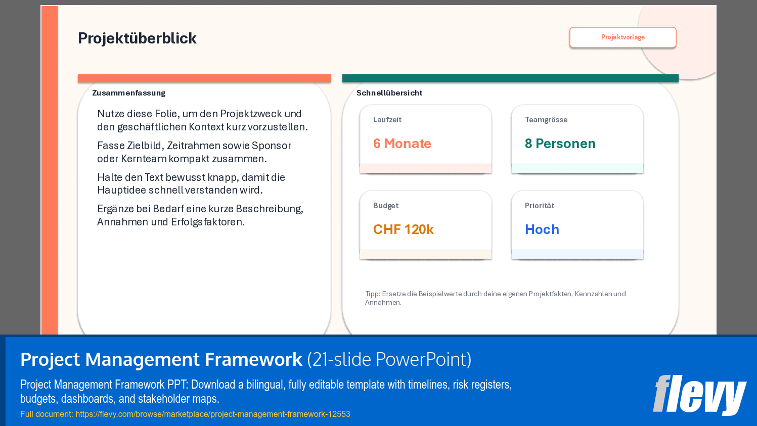 Project Management Framework (21-slide PPT PowerPoint presentation template (PPTX)) Preview Image