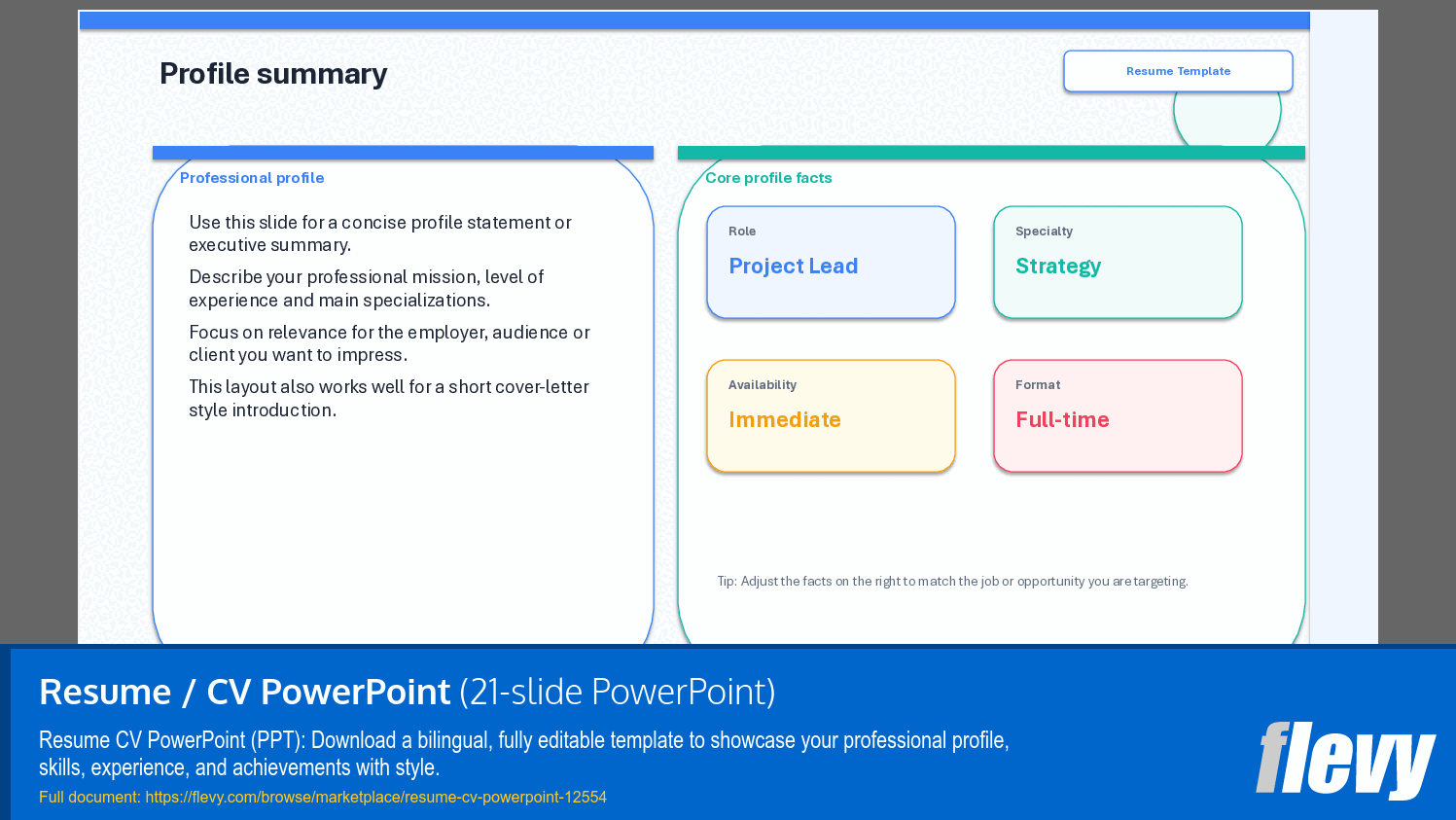 Resume / CV Template (21-slide PPT PowerPoint presentation template (PPTX)) Preview Image