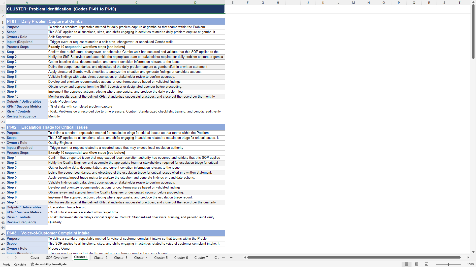 100+ Enterprise Lean Problem-Solving SOPs (Excel template (XLSX)) Preview Image