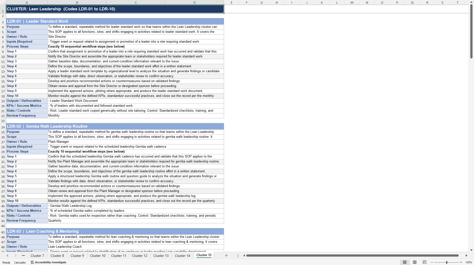 100+ Enterprise Lean Problem-Solving SOPs (Excel template (XLSX)) Preview Image