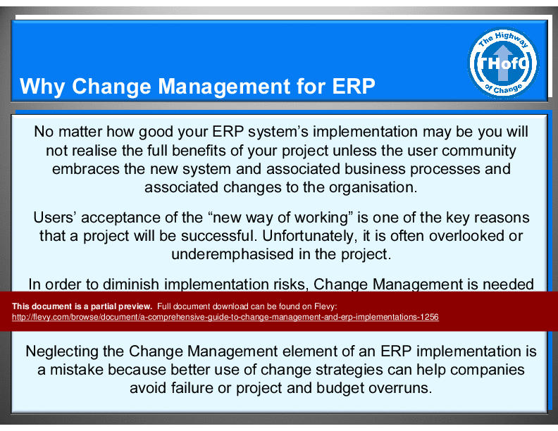 This is a partial preview of A Comprehensive Guide to Change Management & ERP Implementations (144-slide PowerPoint presentation (PPT)). Full document is 144 slides. 