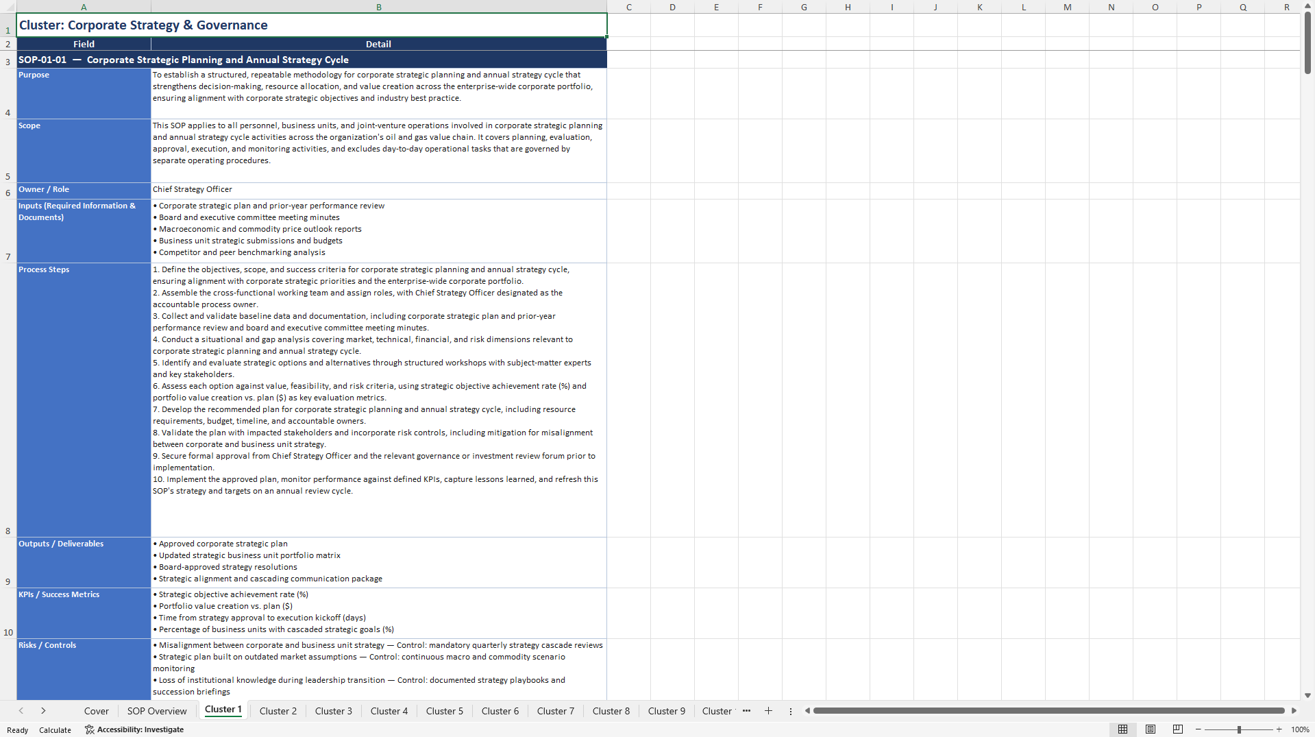 100+ Oil & Gas Business Strategy Management SOPs (Excel template (XLSX)) Preview Image