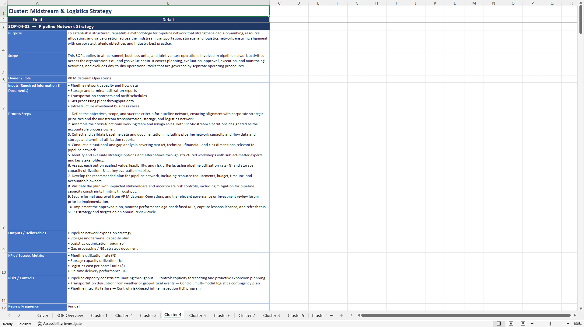100+ Oil & Gas Business Strategy Management SOPs (Excel template (XLSX)) Preview Image