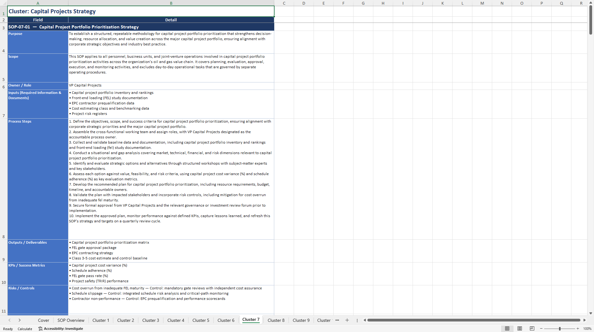 100+ Oil & Gas Business Strategy Management SOPs (Excel template (XLSX)) Preview Image
