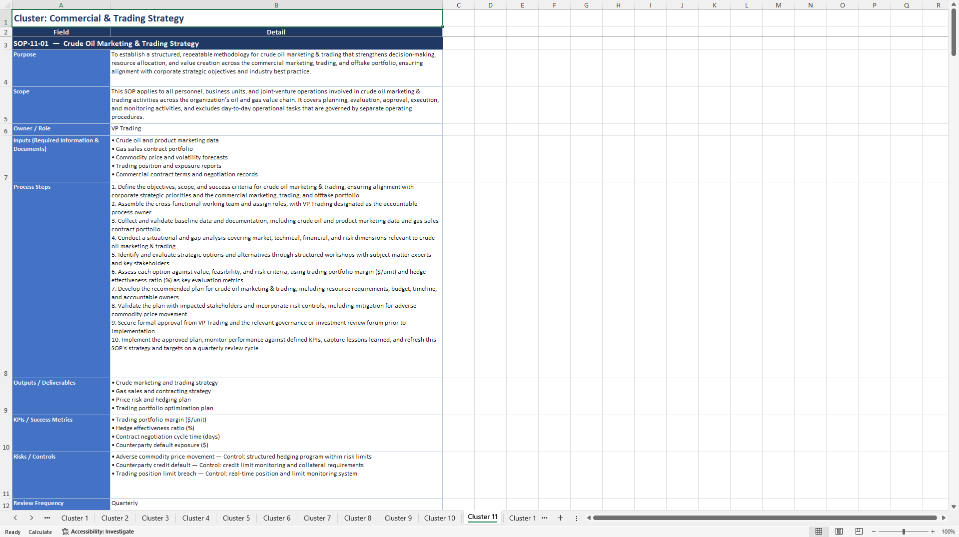 100+ Oil & Gas Business Strategy Management SOPs (Excel template (XLSX)) Preview Image