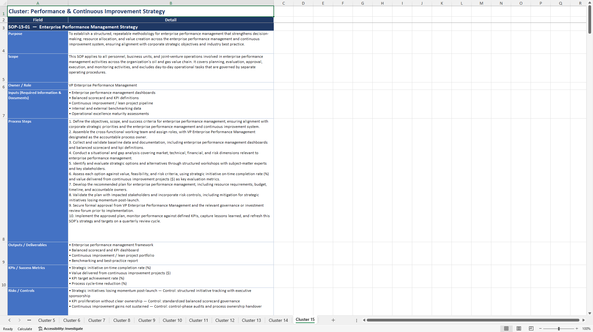 100+ Oil & Gas Business Strategy Management SOPs (Excel template (XLSX)) Preview Image