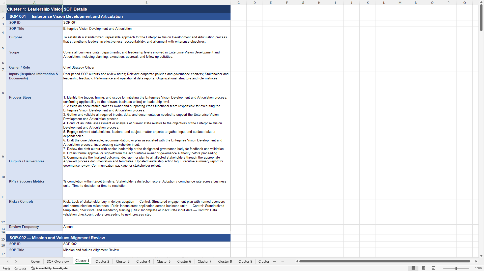 100+ Leadership System SOPs (Excel template (XLSX)) Preview Image