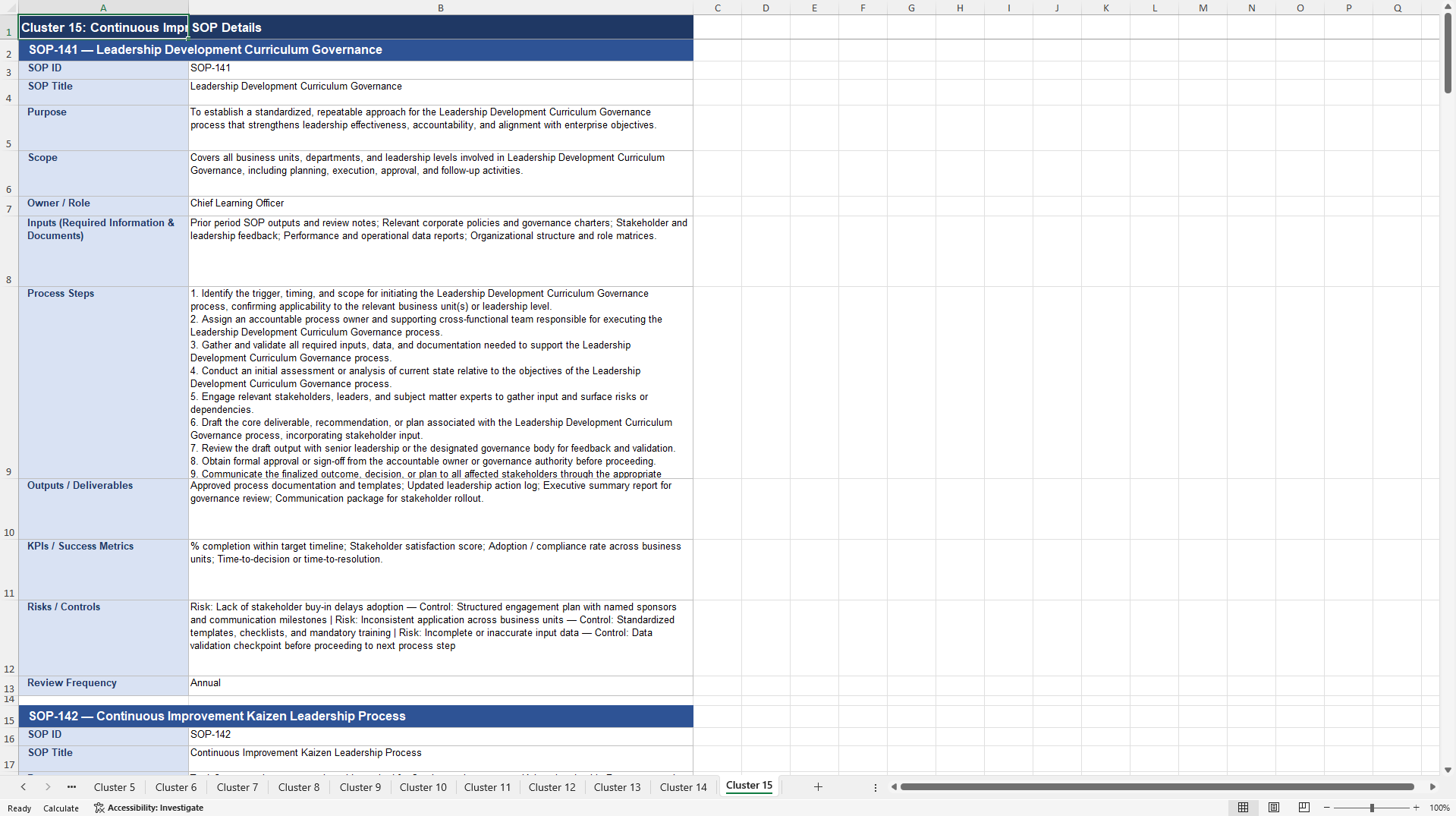 100+ Leadership System SOPs (Excel template (XLSX)) Preview Image