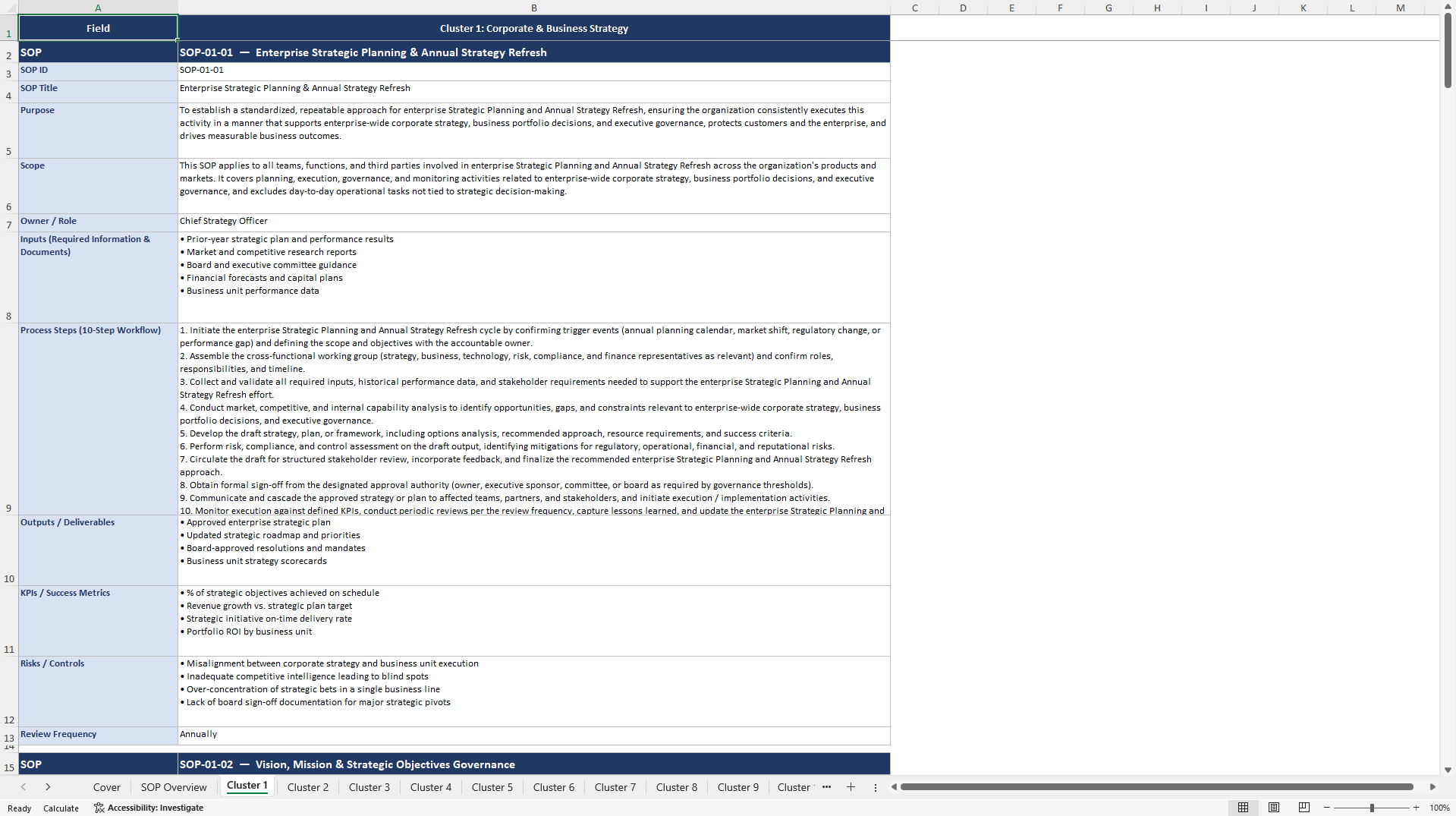 100+ FinTech Strategy Management SOPs (Excel template (XLSX)) Preview Image