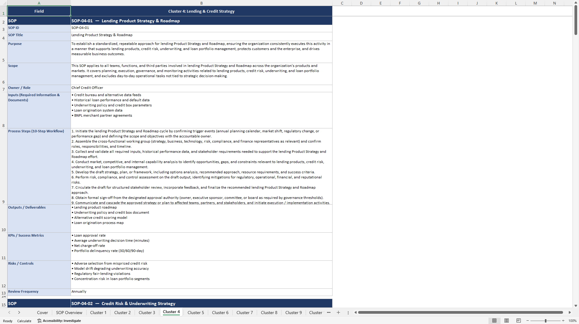 100+ FinTech Strategy Management SOPs (Excel template (XLSX)) Preview Image