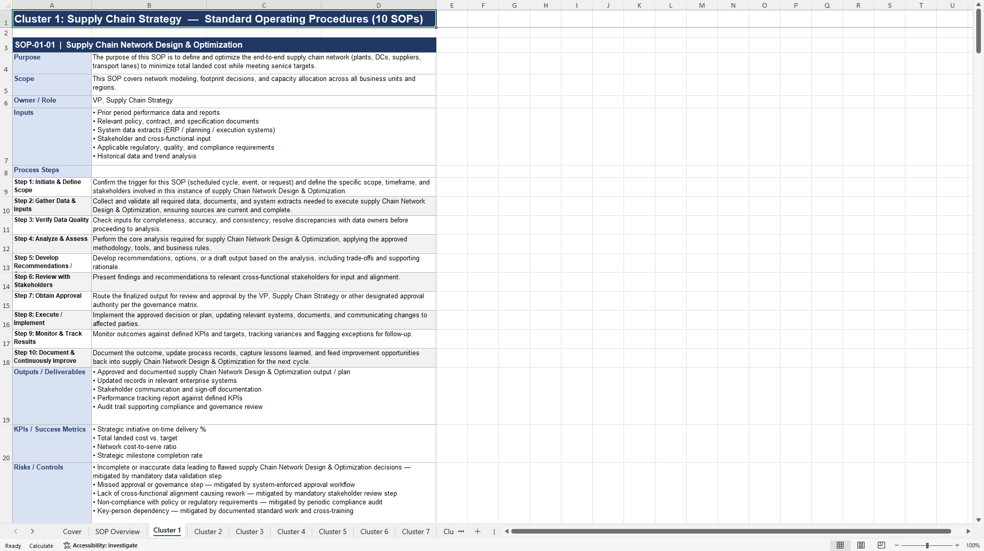 100+ Supply Chain Excellence SOPs (Excel template (XLSX)) Preview Image