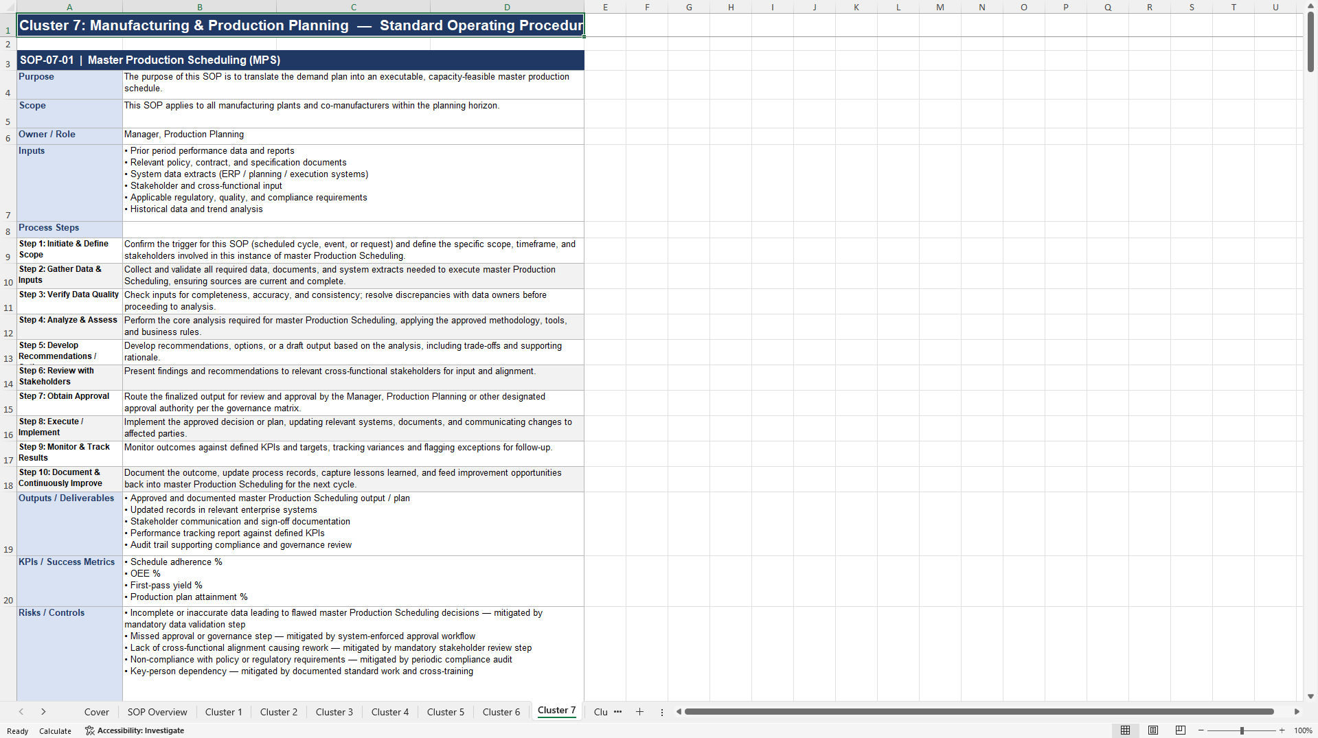 100+ Supply Chain Excellence SOPs (Excel template (XLSX)) Preview Image