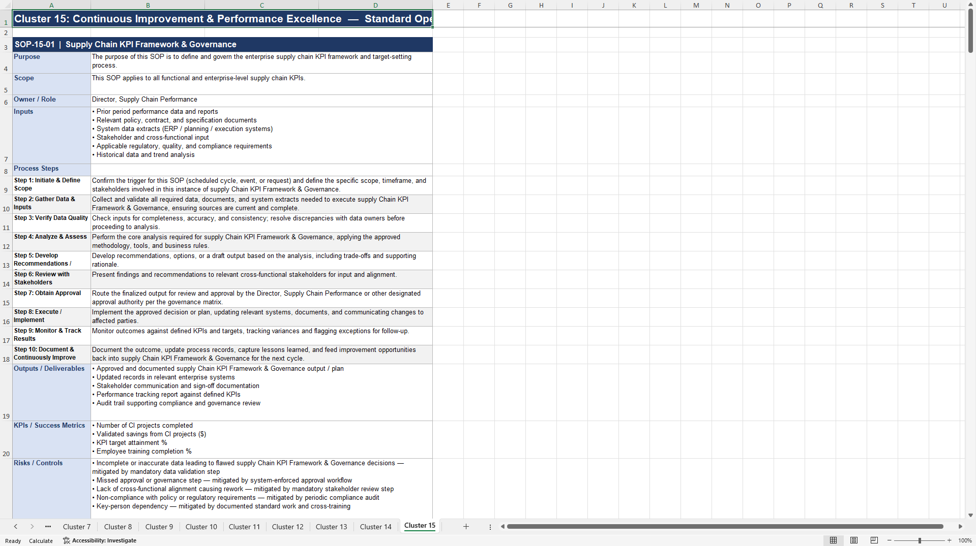 100+ Supply Chain Excellence SOPs (Excel template (XLSX)) Preview Image