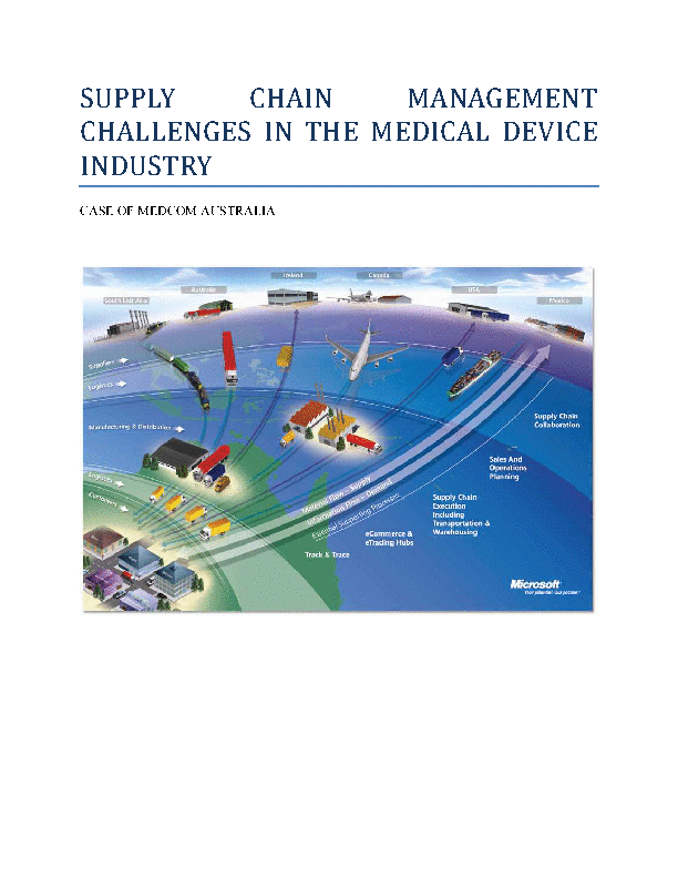 Supply Chain Management Challenges in the Medical Devices (MedCom Australia Case) (22-page Word document) Preview Image