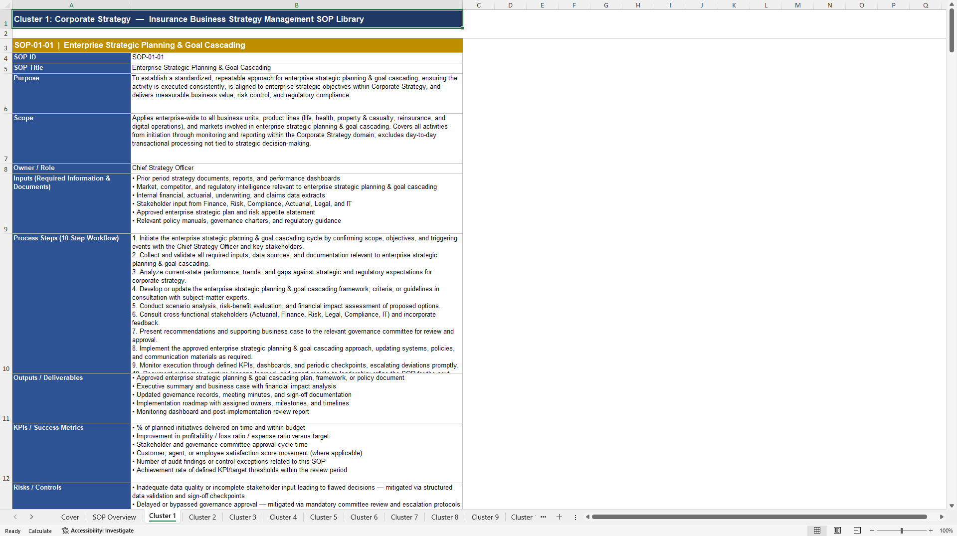 100+ Insurance Business Strategy Management SOPs (Excel template (XLSX)) Preview Image