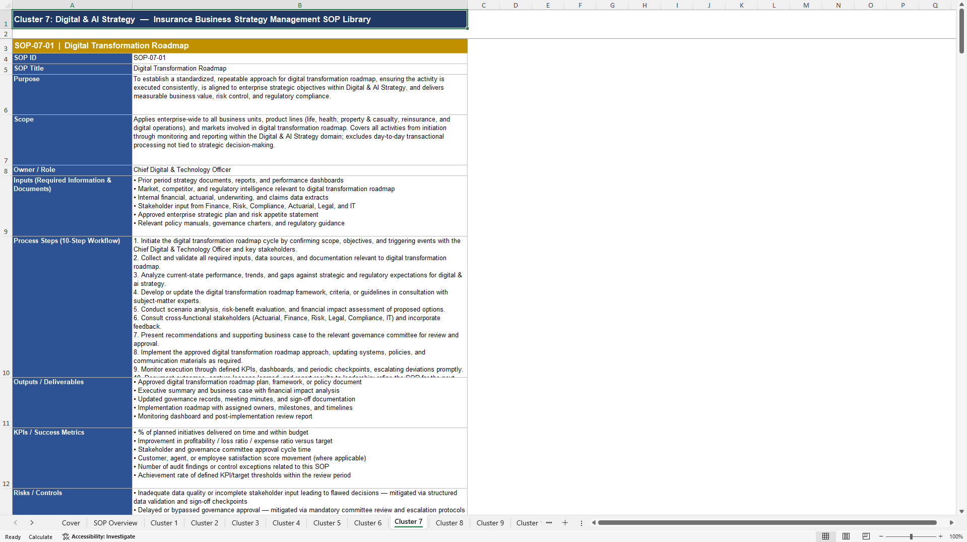 100+ Insurance Business Strategy Management SOPs (Excel template (XLSX)) Preview Image