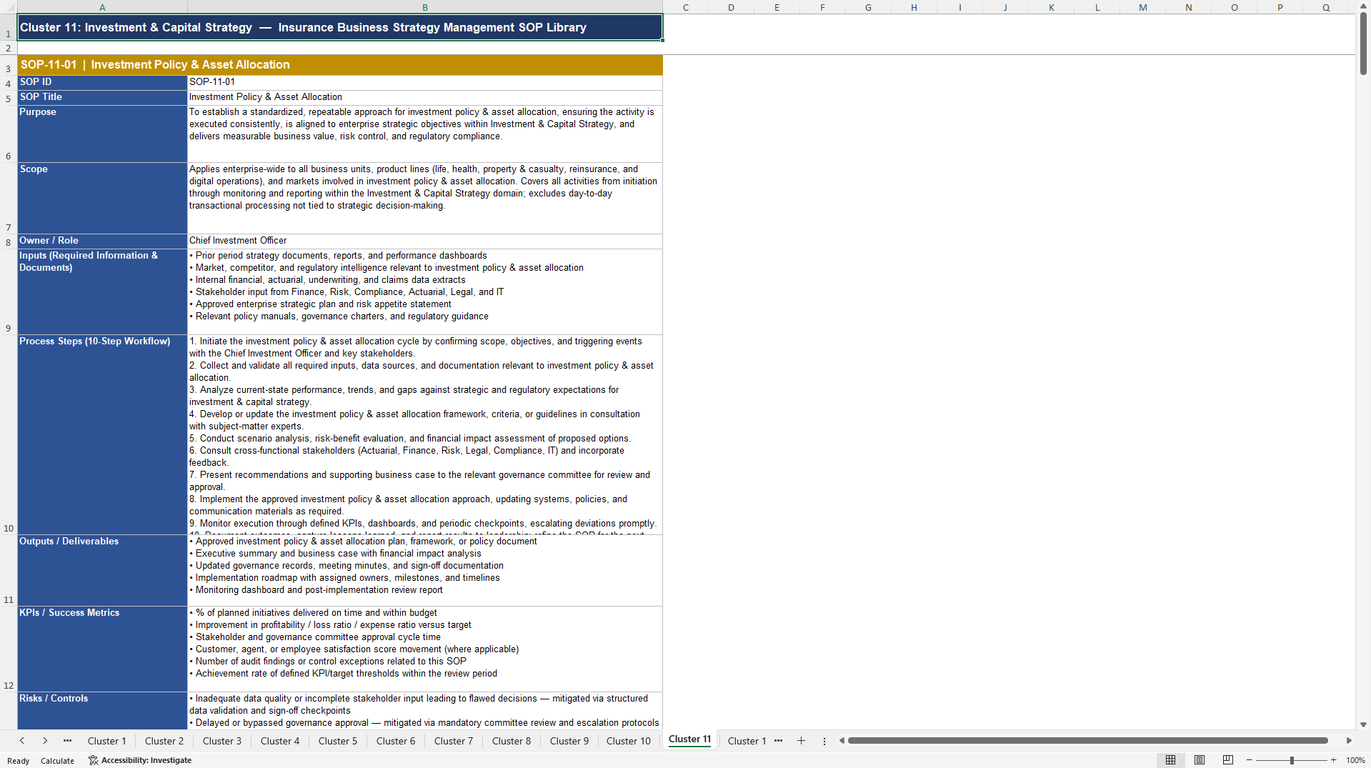 100+ Insurance Business Strategy Management SOPs (Excel template (XLSX)) Preview Image