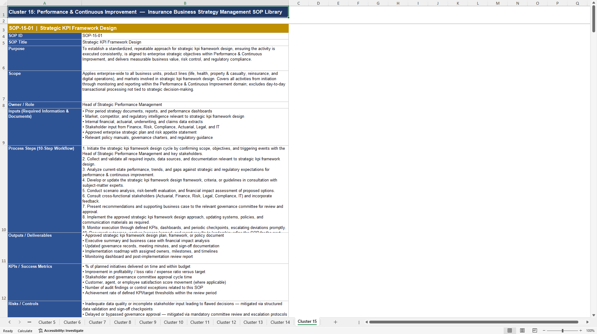 100+ Insurance Business Strategy Management SOPs (Excel template (XLSX)) Preview Image