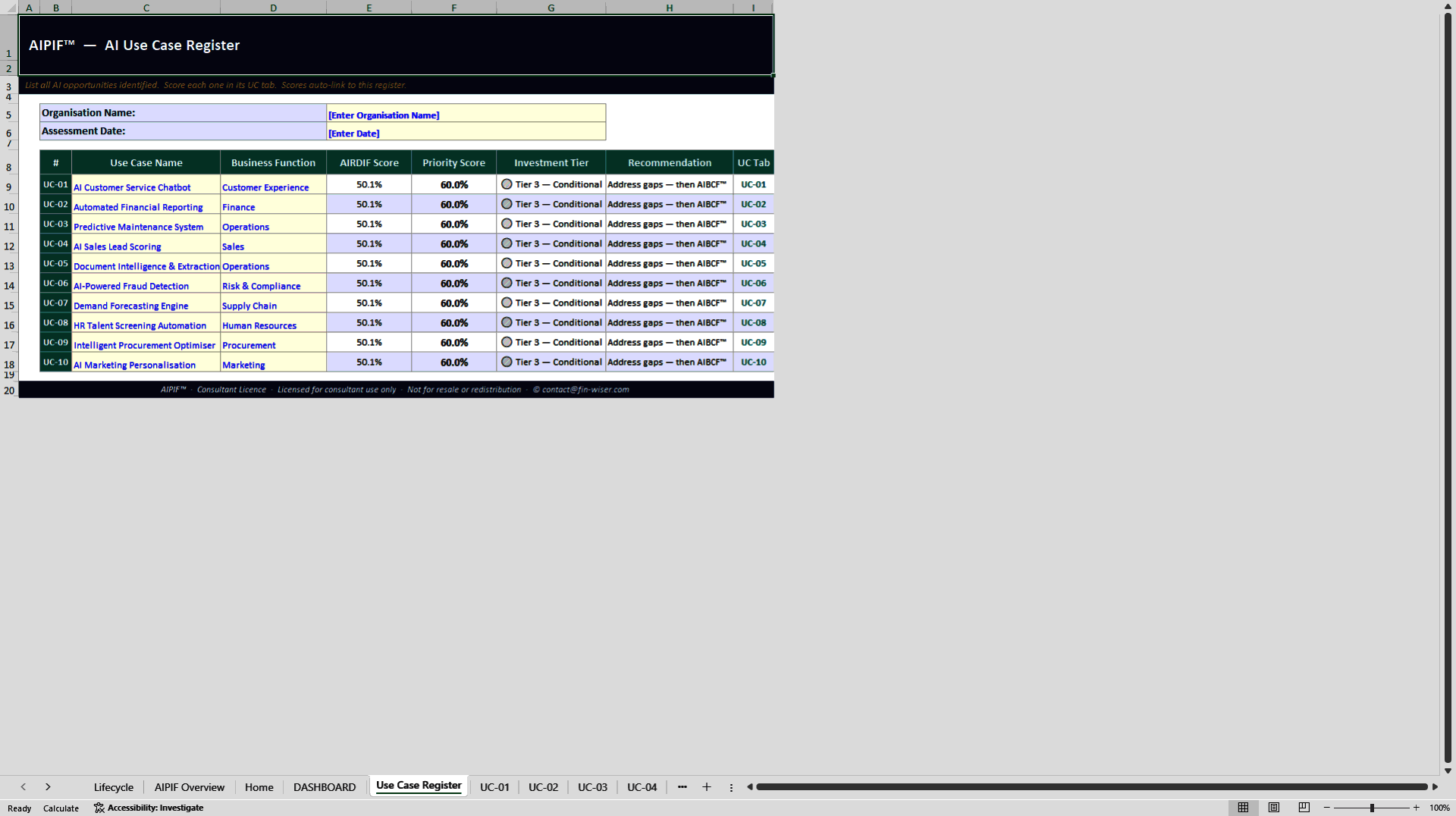 AI Prioritization & Investment Framework (AIPIF) (Excel template (XLSX)) Preview Image