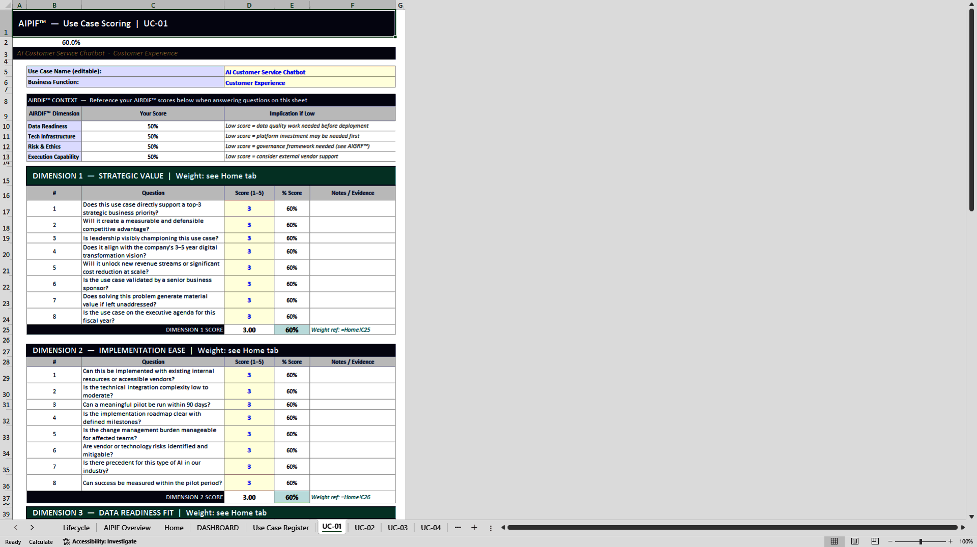 AI Prioritization & Investment Framework (AIPIF) (Excel template (XLSX)) Preview Image