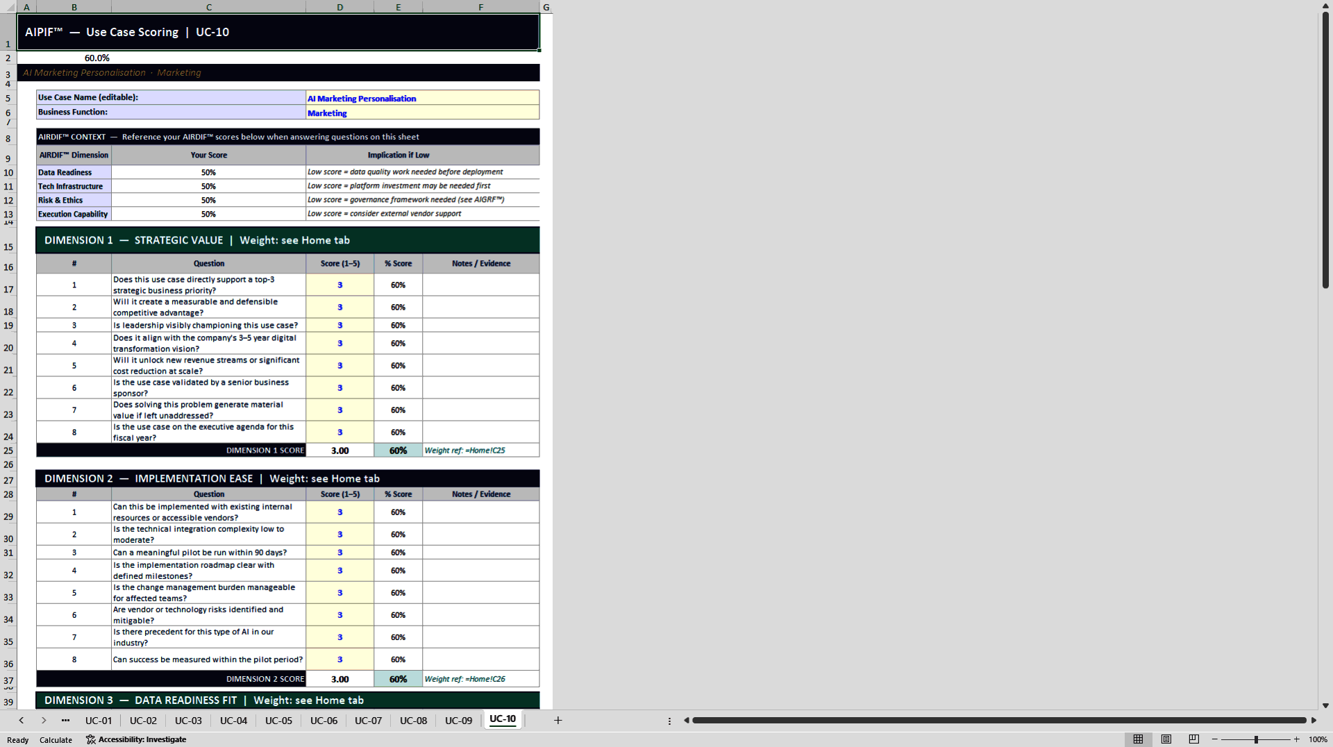 AI Prioritization & Investment Framework (AIPIF) (Excel template (XLSX)) Preview Image