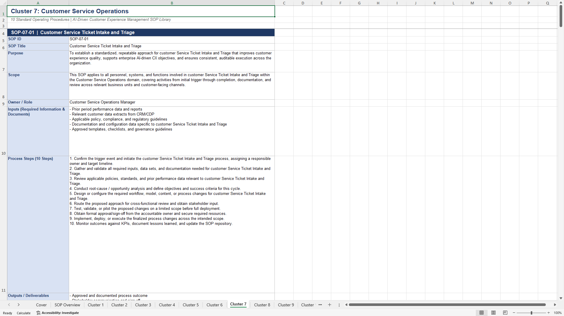 100+ AI-Driven Customer Experience Management SOPs (Excel template (XLSX)) Preview Image