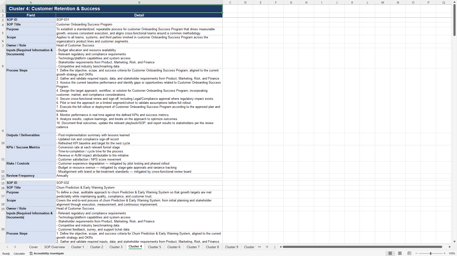 100+ FinTech Growth Management SOPs (Excel template (XLSX)) Preview Image