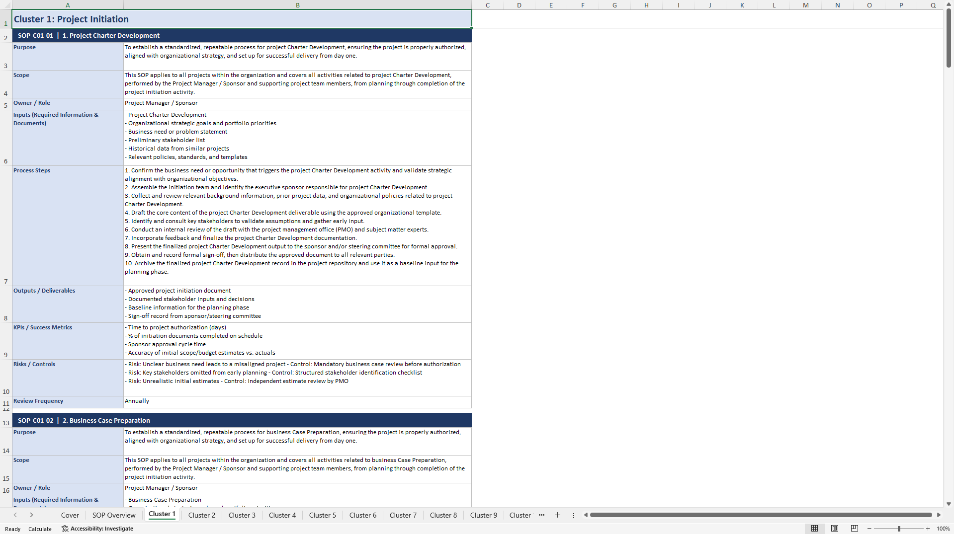 100+ Essential Project Management SOPs (Excel template (XLSX)) Preview Image