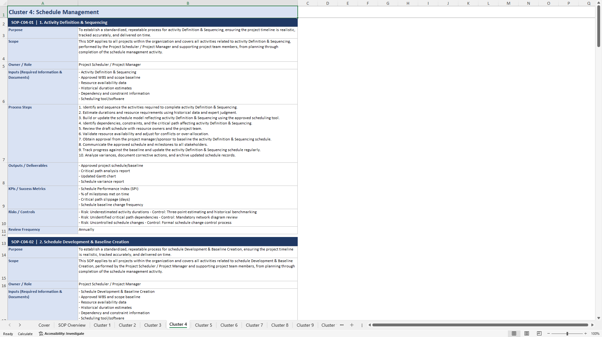 100+ Essential Project Management SOPs (Excel template (XLSX)) Preview Image