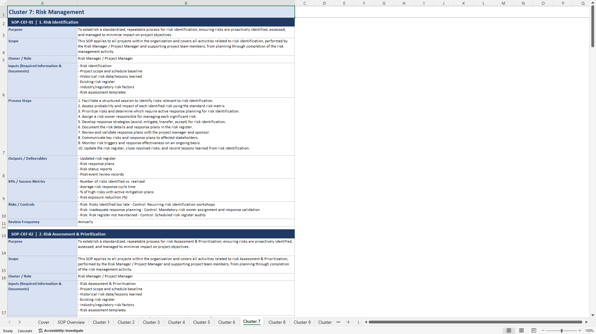 100+ Essential Project Management SOPs (Excel template (XLSX)) Preview Image