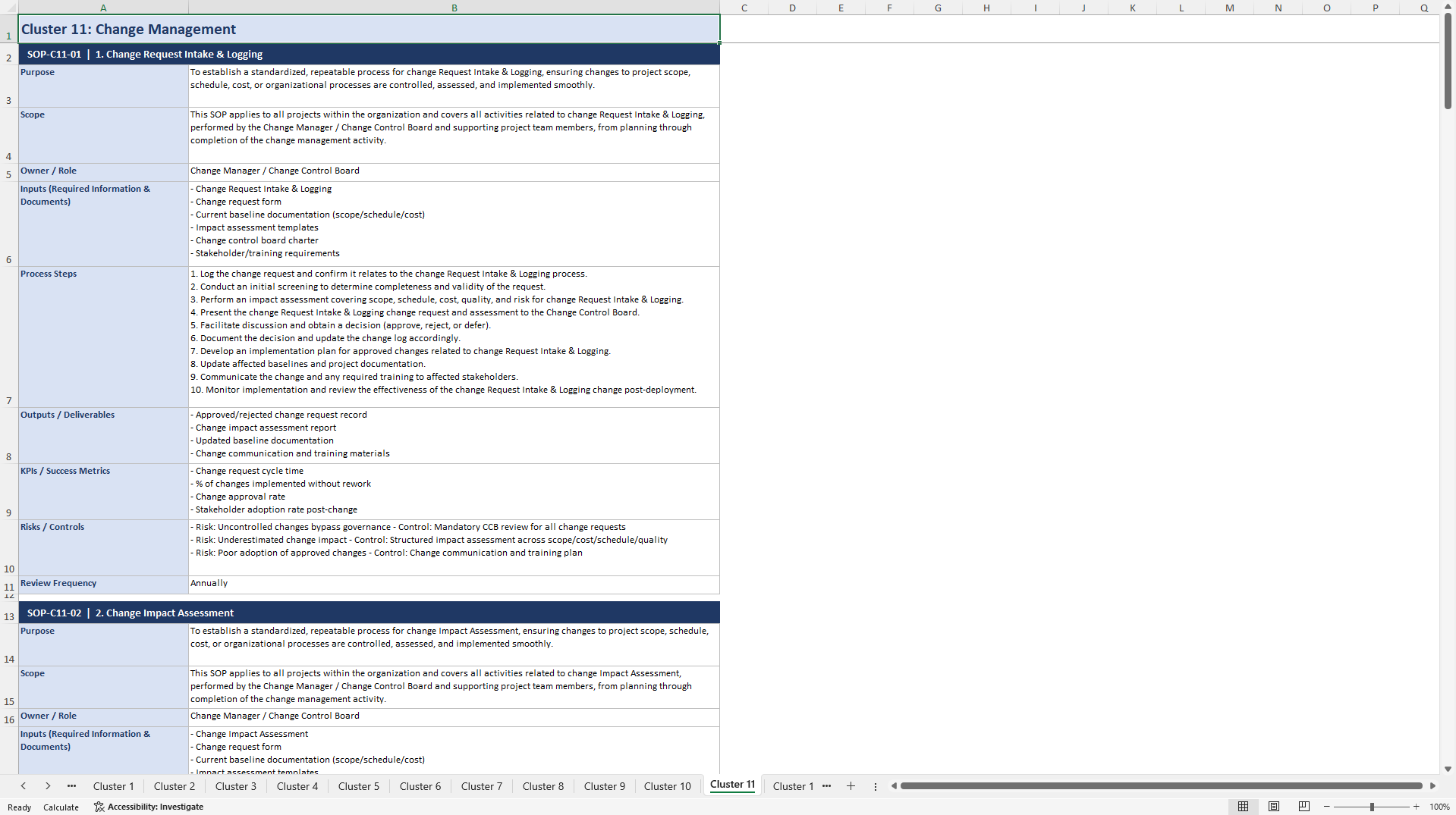 100+ Essential Project Management SOPs (Excel template (XLSX)) Preview Image