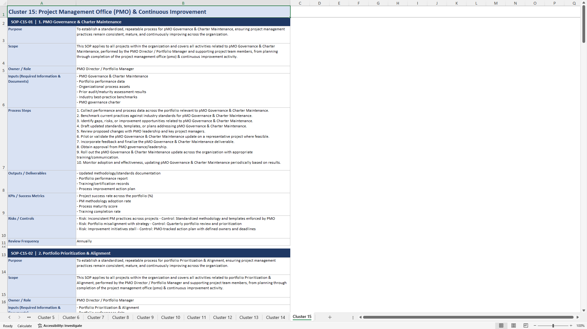 100+ Essential Project Management SOPs (Excel template (XLSX)) Preview Image