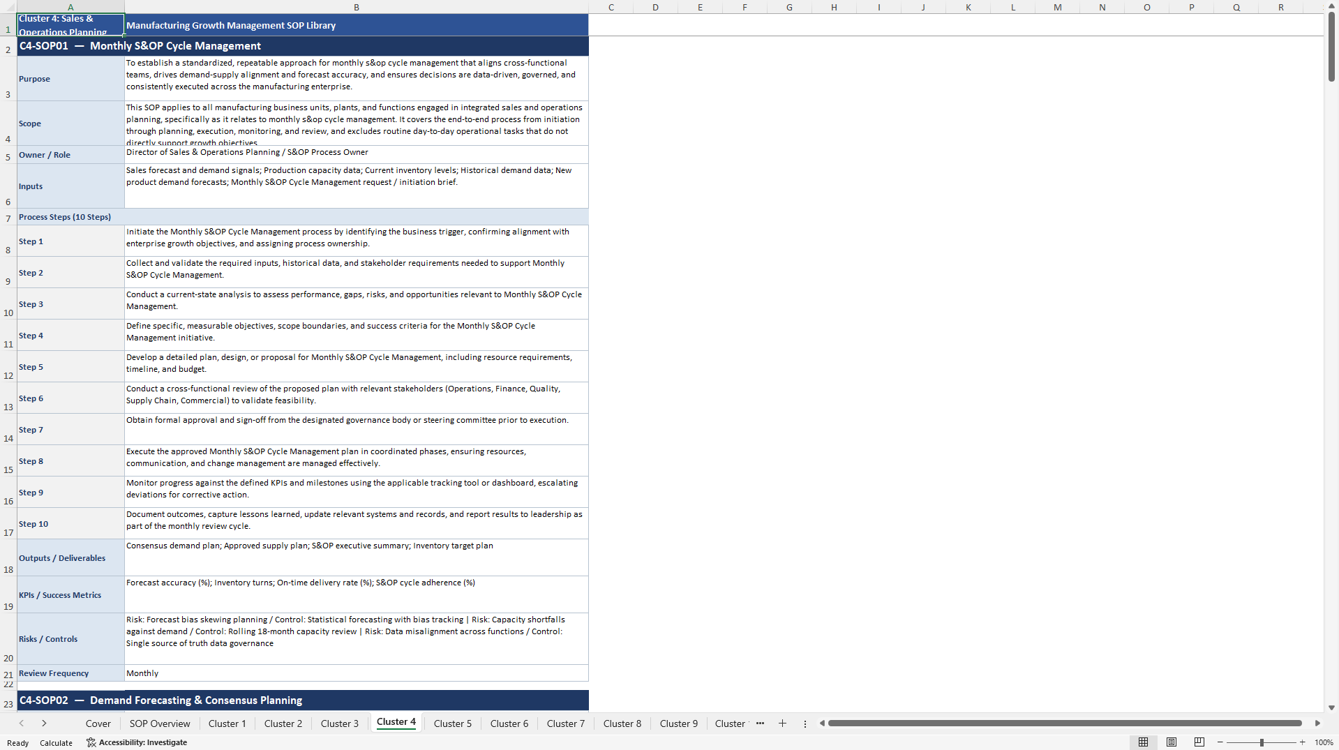 100+ Manufacturing Growth Management SOPs (Excel template (XLSX)) Preview Image