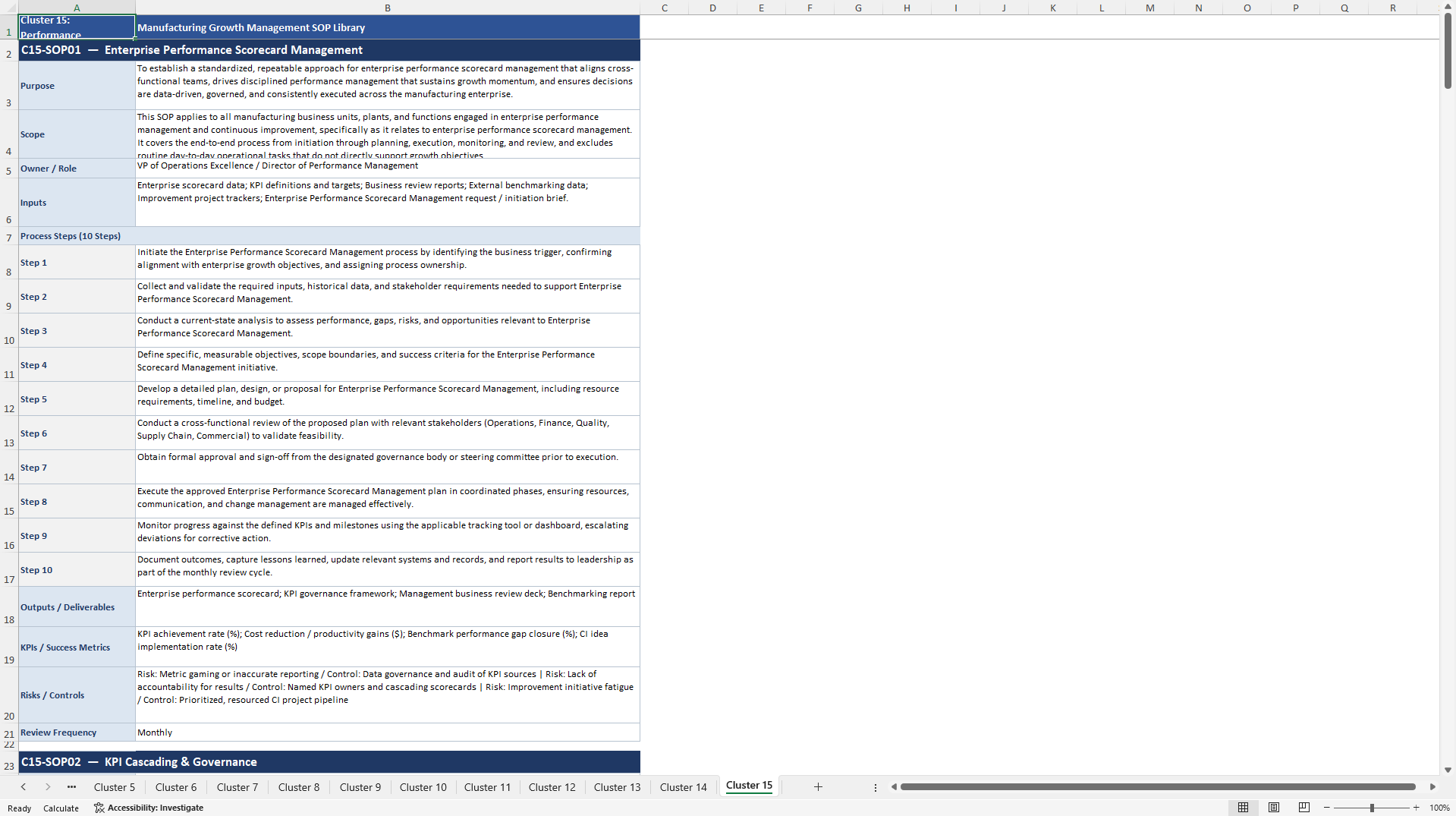 100+ Manufacturing Growth Management SOPs (Excel template (XLSX)) Preview Image