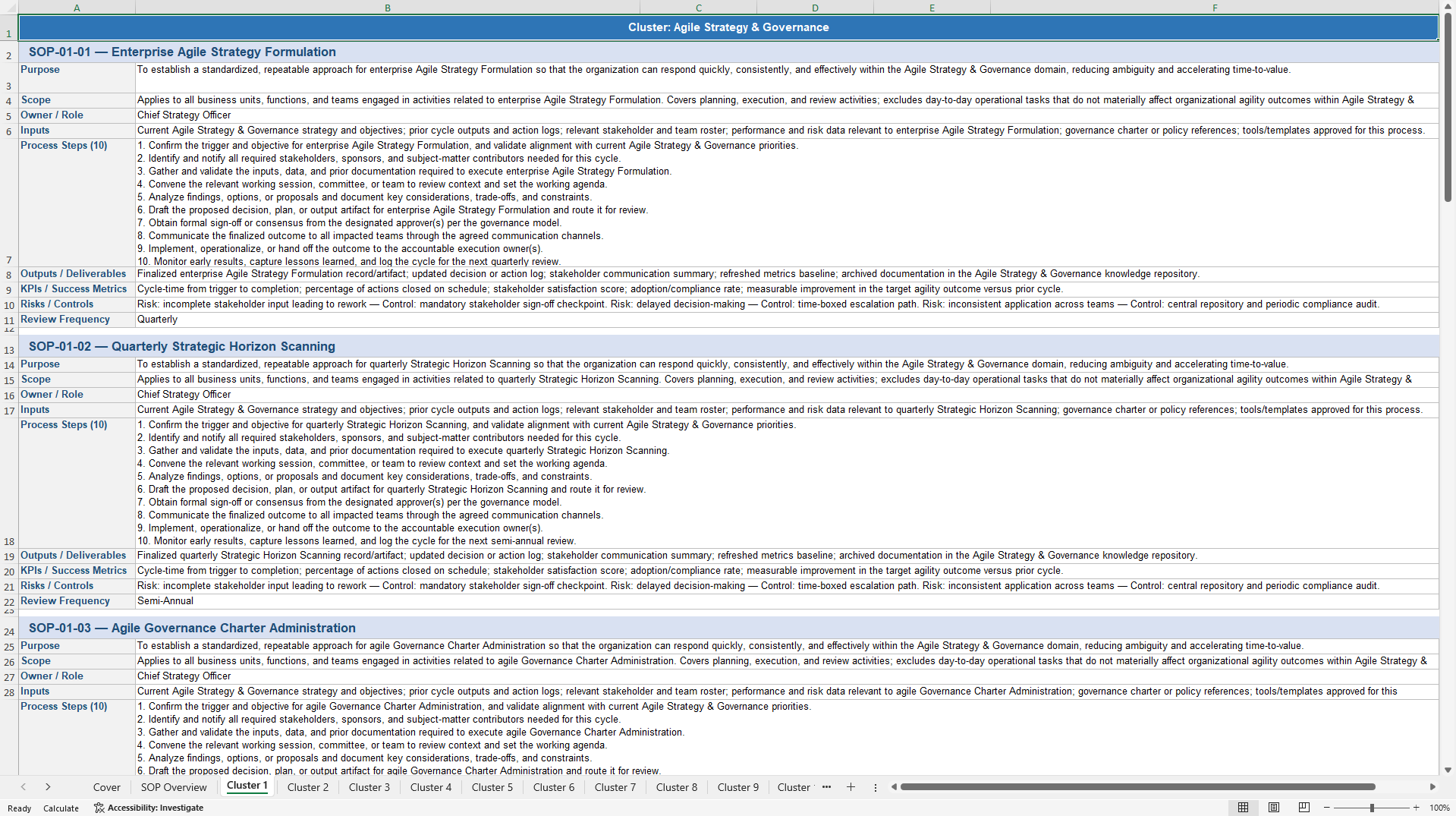 100+ Organizational Agility SOPs (Excel template (XLSX)) Preview Image