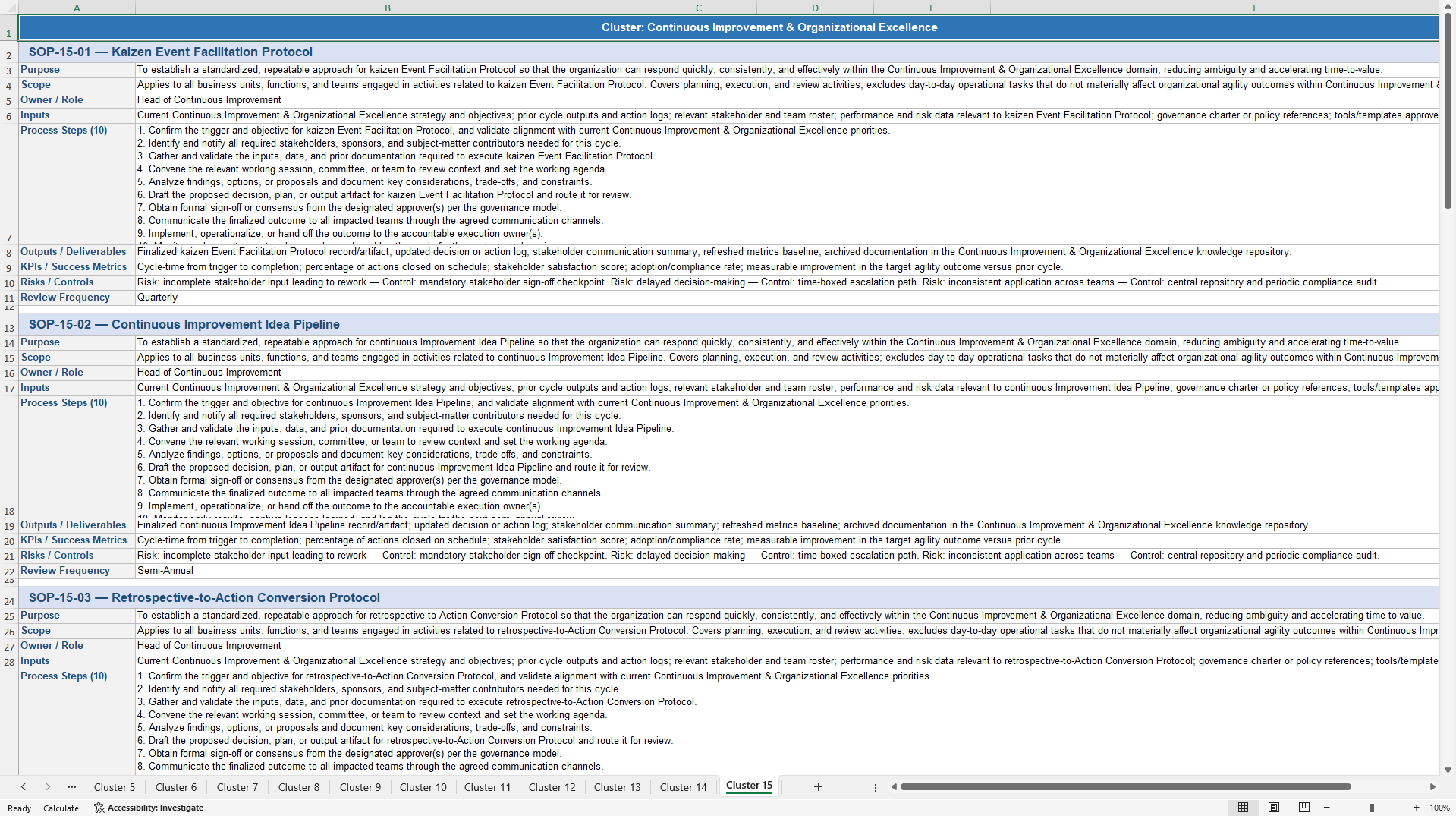 100+ Organizational Agility SOPs (Excel template (XLSX)) Preview Image
