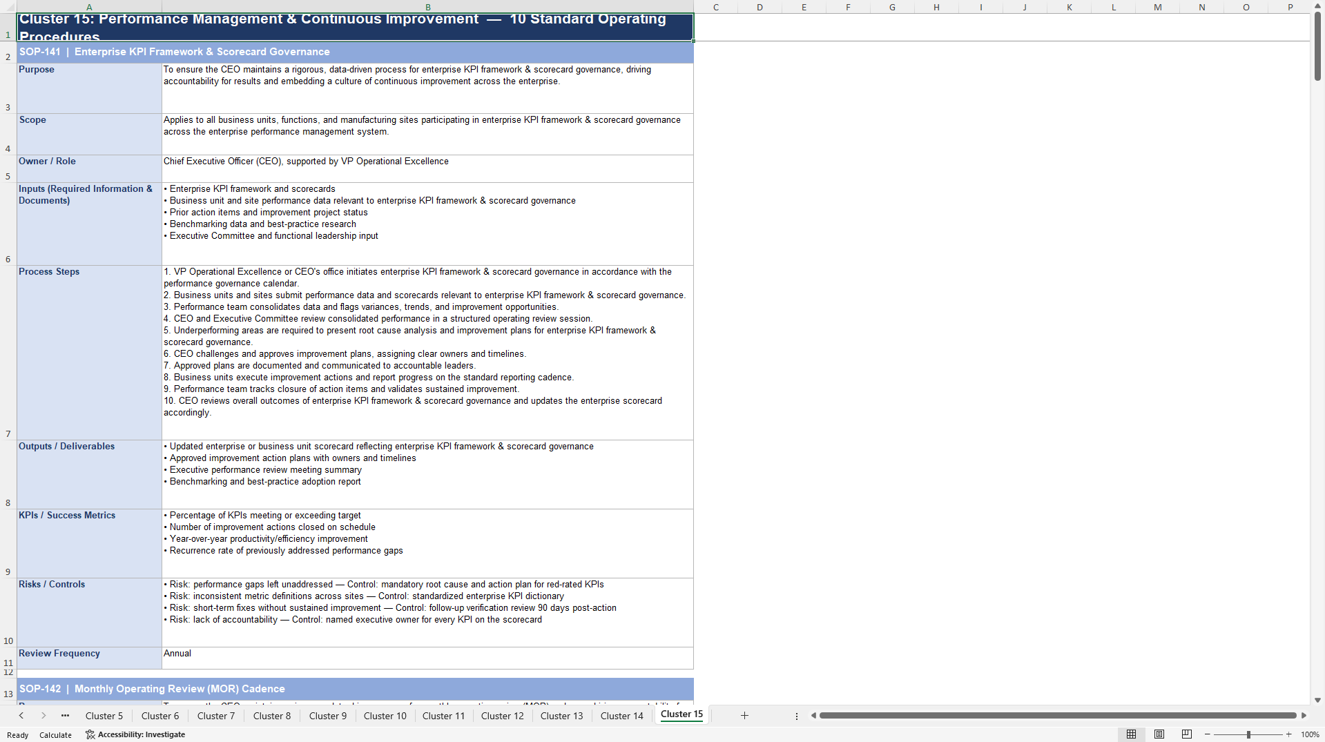 100+ Manufacturing CEO SOPs (Excel template (XLSX)) Preview Image