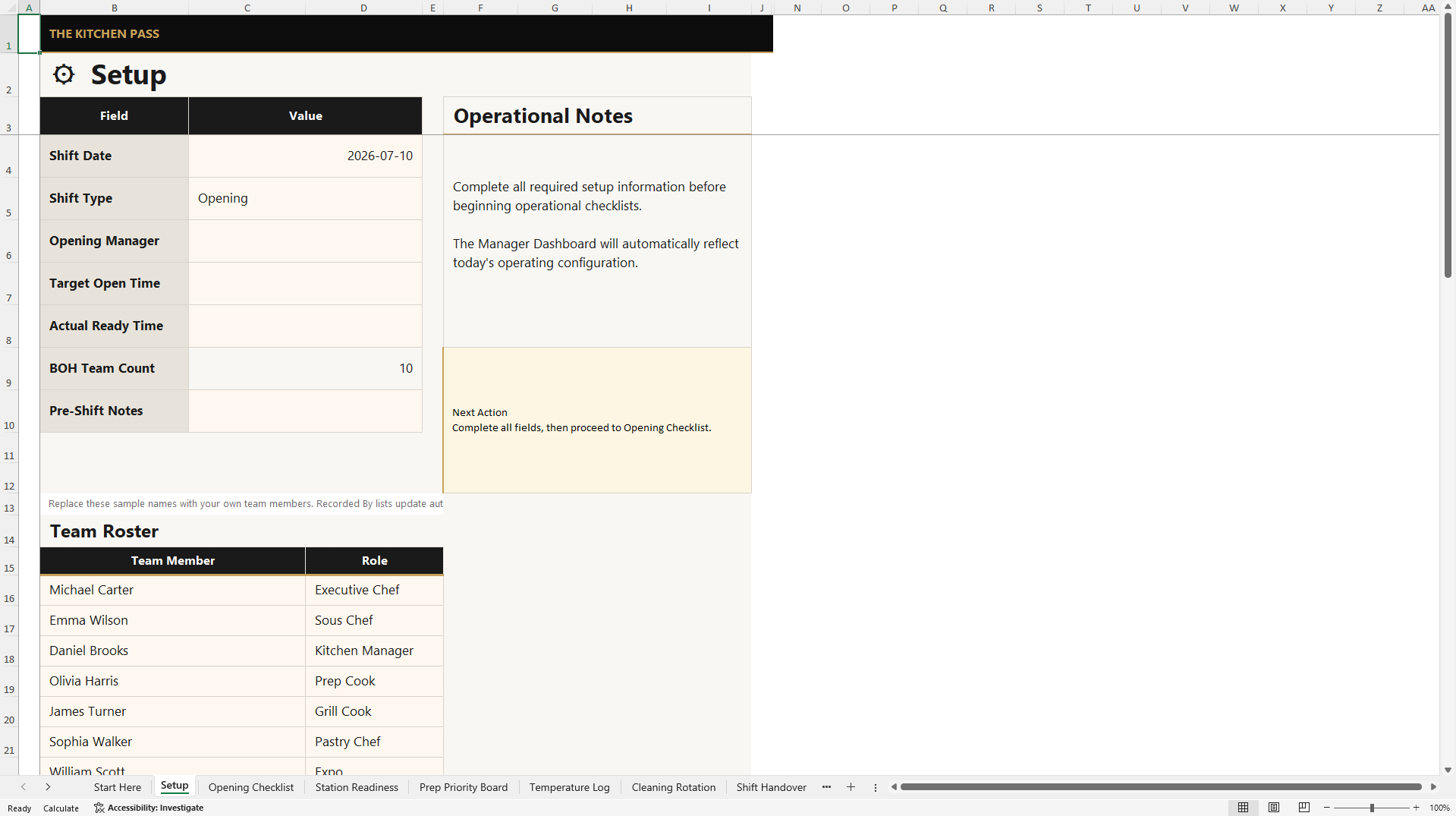BOH Opening and Shift Control System (Excel template (XLSX)) Preview Image