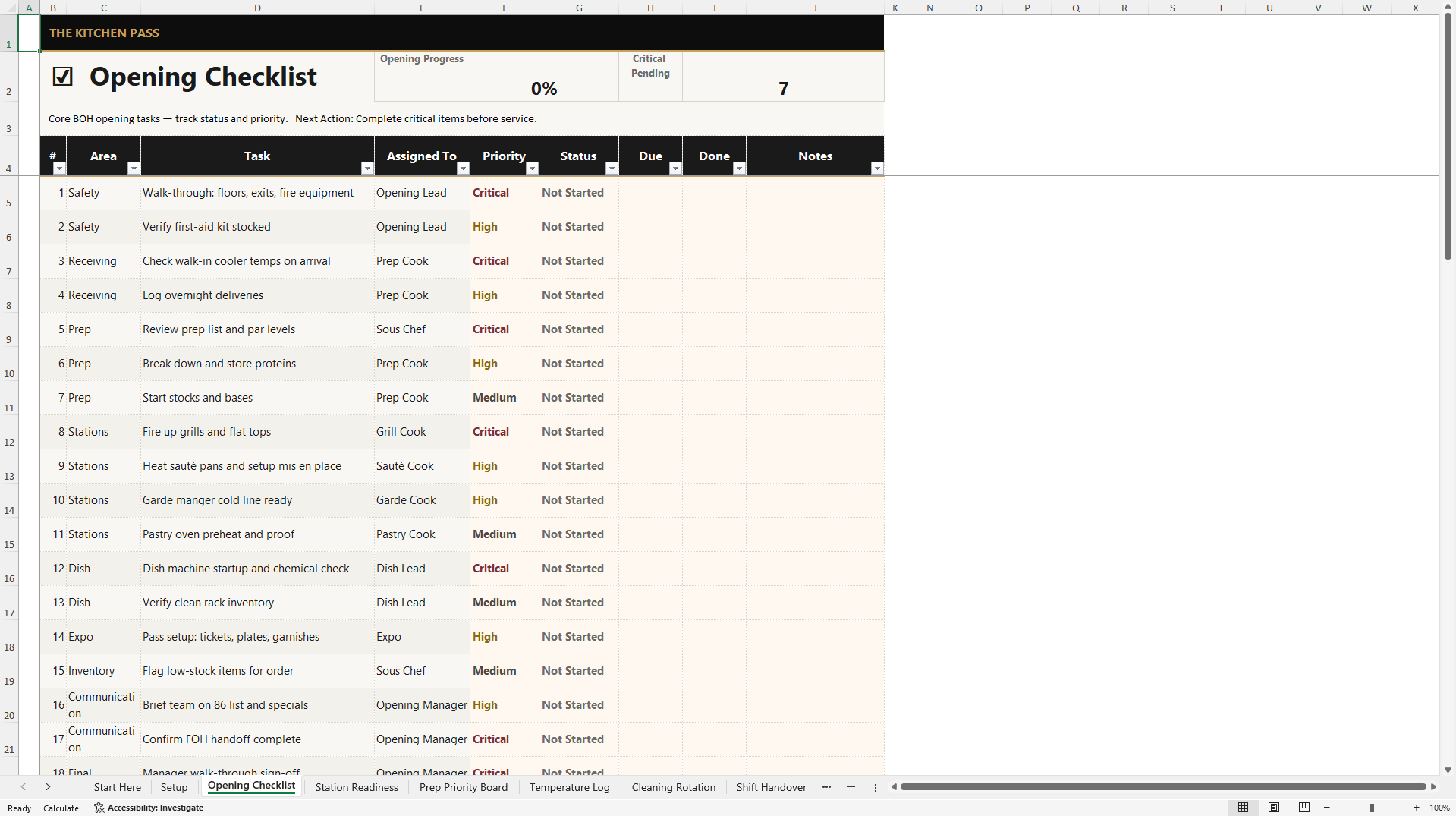 BOH Opening and Shift Control System (Excel template (XLSX)) Preview Image