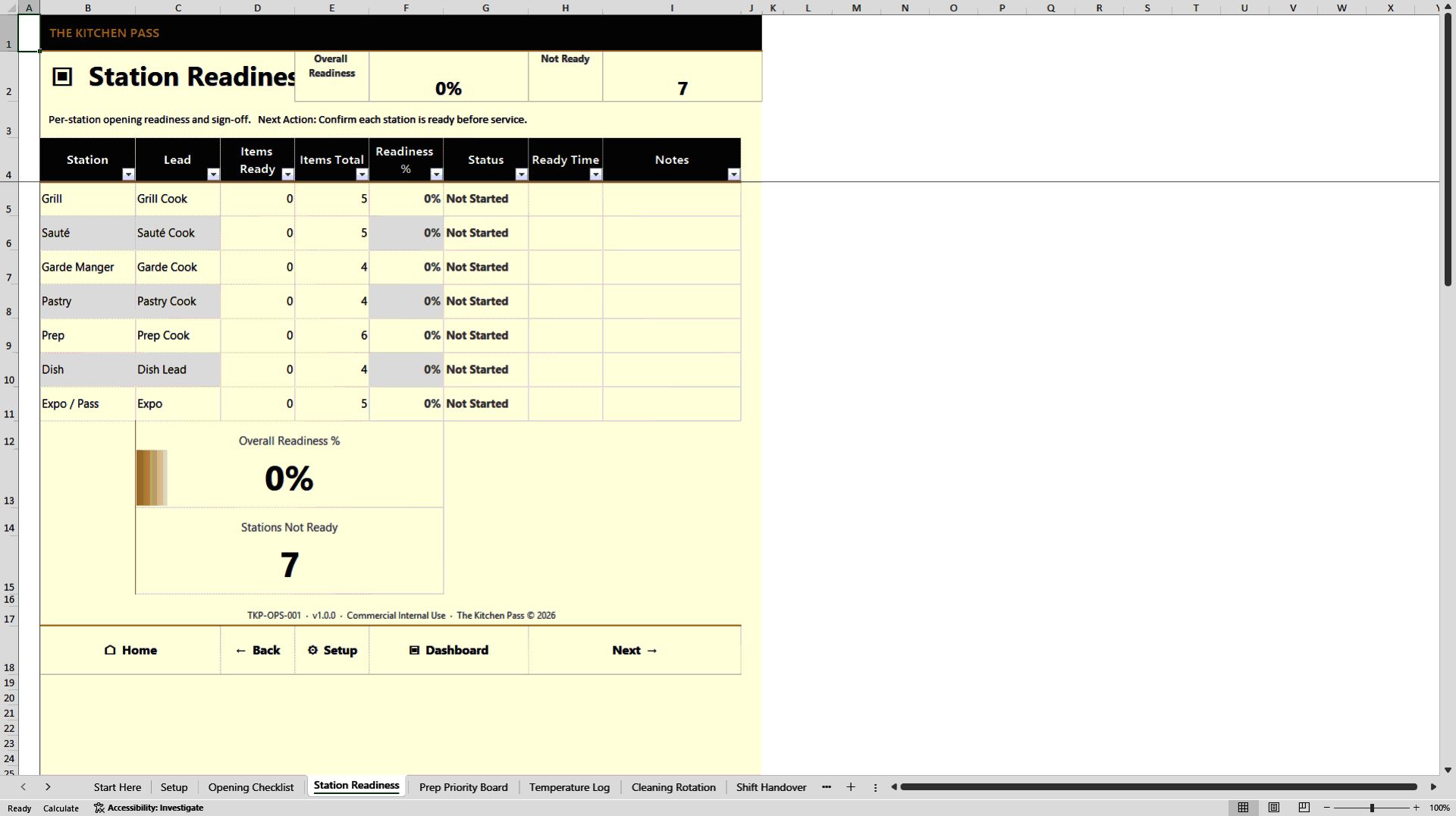 BOH Opening and Shift Control System (Excel template (XLSX)) Preview Image