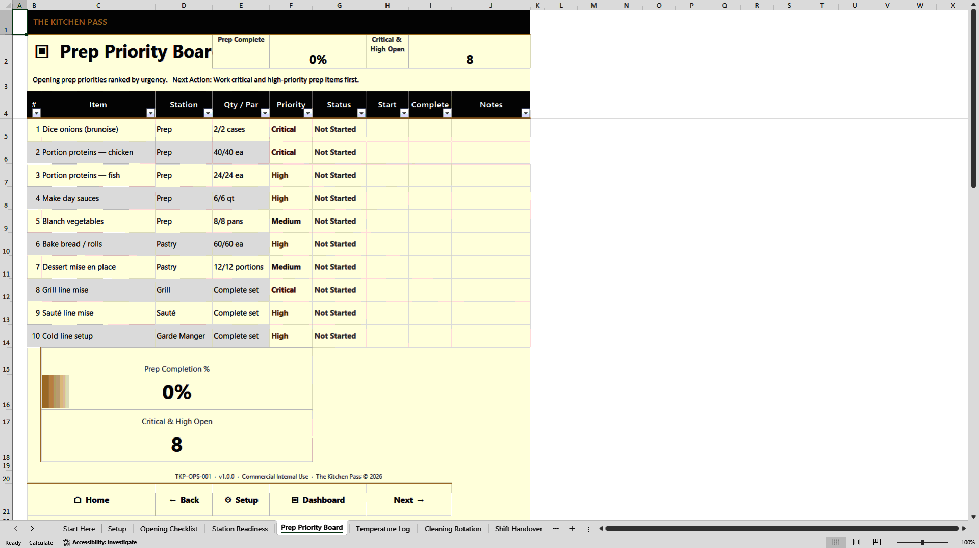 BOH Opening and Shift Control System (Excel template (XLSX)) Preview Image